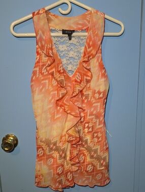 Bwear Orange and Cream Ruffle Front Camisole with Lace Back